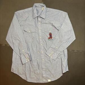 Western Pearl Snap Shirt Mens XLT Button Down  Blue Long Sleeve Texas Vintage VT